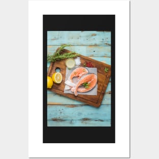 Raw salmon steak Posters and Art